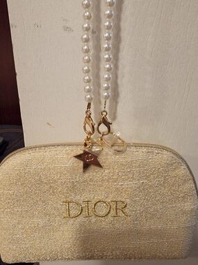 Dior Gold Sparkle Clutch with Pearl Wristlet and Star Charm